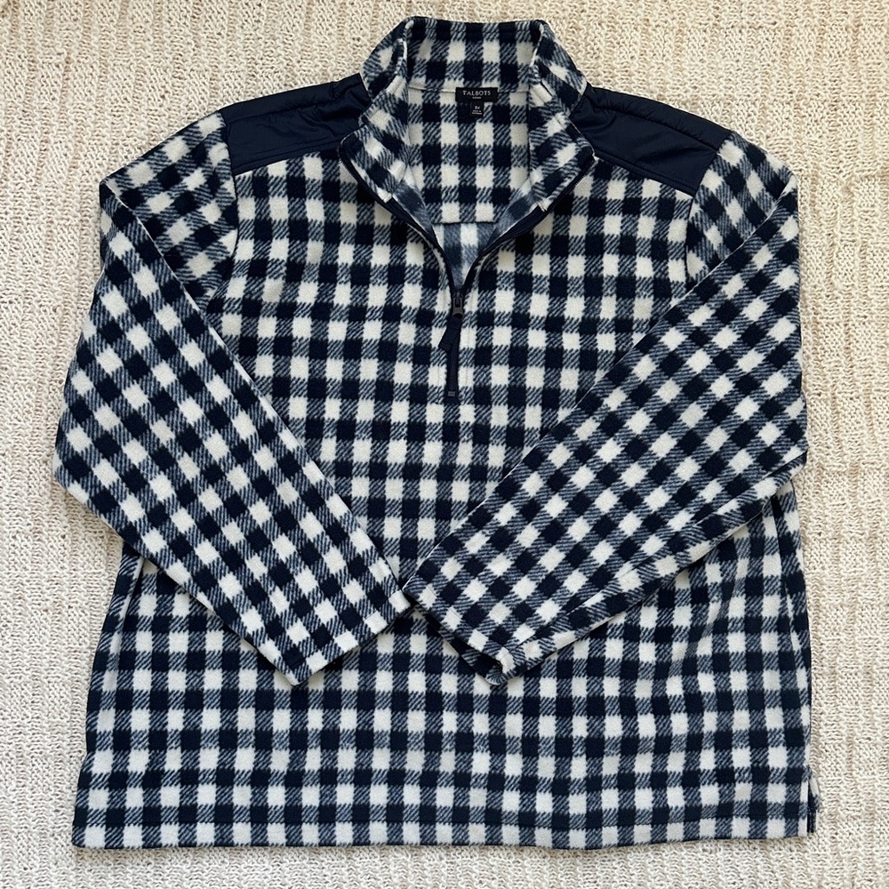 Talbots Women’s 3X Navy and White Gingham 1/4 zip Fleece